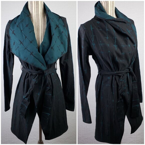 Ruti Forever Jacket Stretch Crosses Print Black Teal Size XS/S Goth Minimalist - Picture 2 of 15